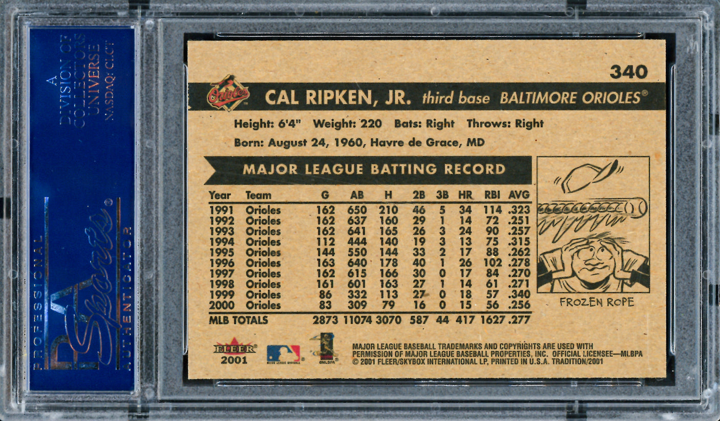Cal Ripken Jr. Autographed 2001 Fleer Card #340 Baltimore Orioles PSA/DNA #83490464