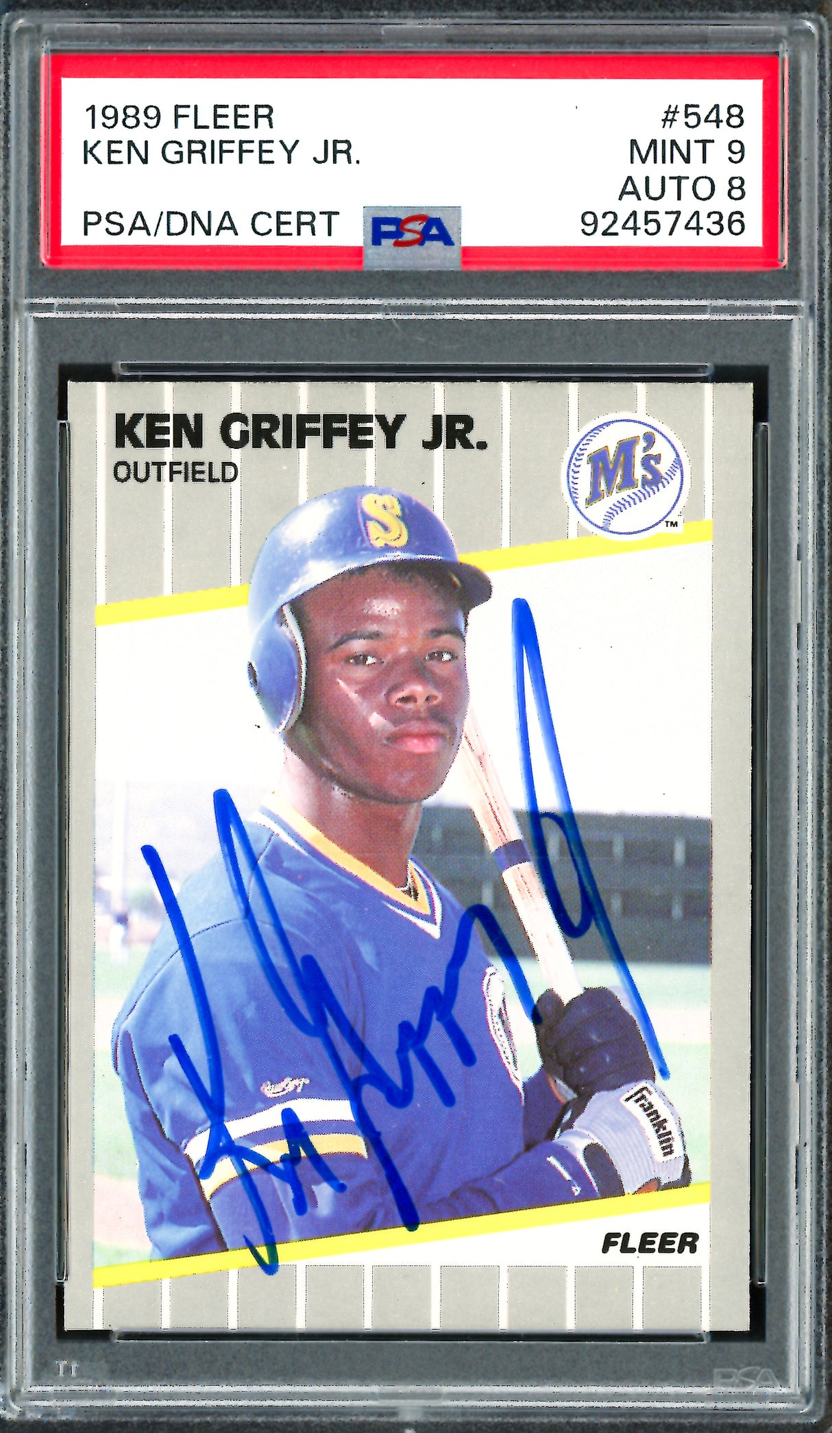 Ken Griffey Jr. Autographed 1989 Fleer Card #548 Seattle Mariners PSA 9 Auto Grade Near Mint/Mint 8 Vintage Rookie Signature PSA/DNA #92457436