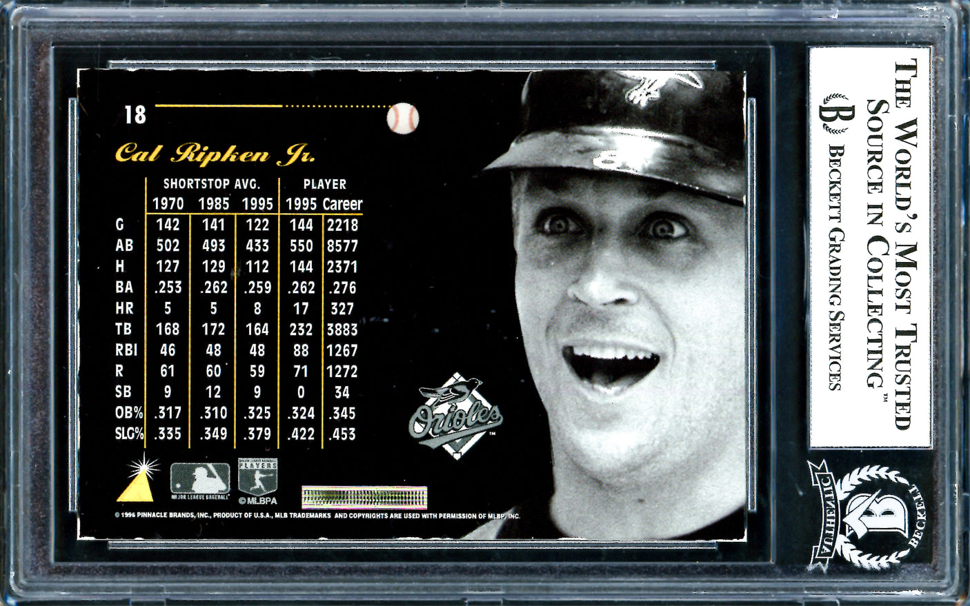Cal Ripken Jr. Autographed 1996 Pinnacle Aficionado Card #18 Baltimore Orioles Beckett BAS #10989410