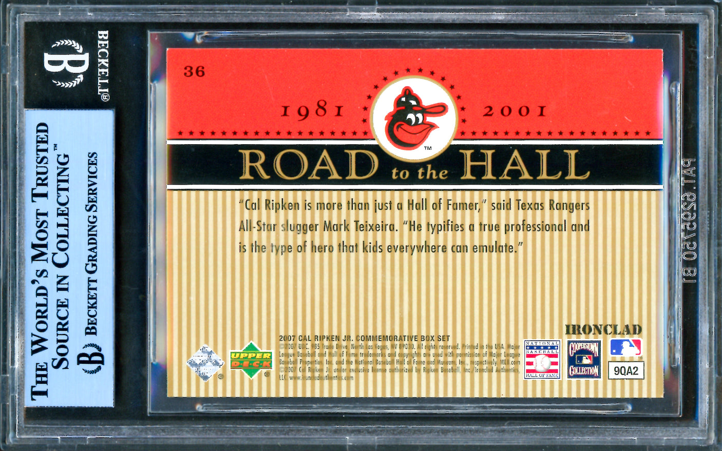 Cal Ripken Jr. Autographed 2007 Upper Deck Card #36 Baltimore Orioles Box Set Beckett BAS #8104611