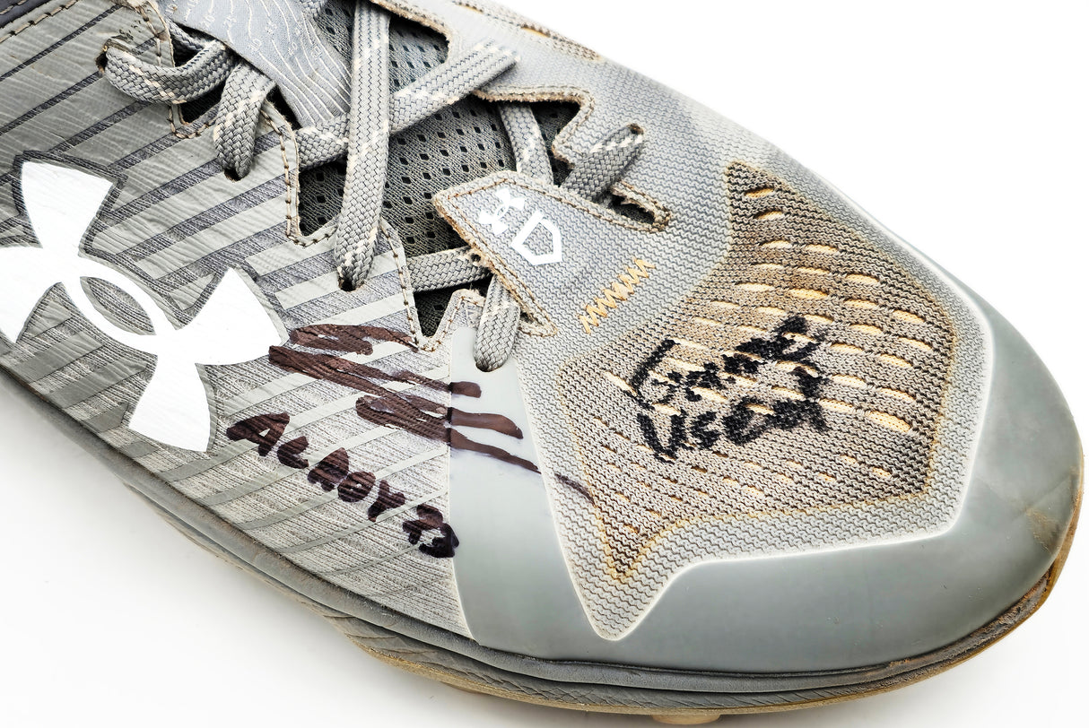 Gunnar Henderson Autographed Grey Under Armour Yard MT Game Used Rookie Cleats Baltimore Orioles "AL ROY 23 Game Used" Dual Signed Beckett BAS QR #1W492691 & #1W492692