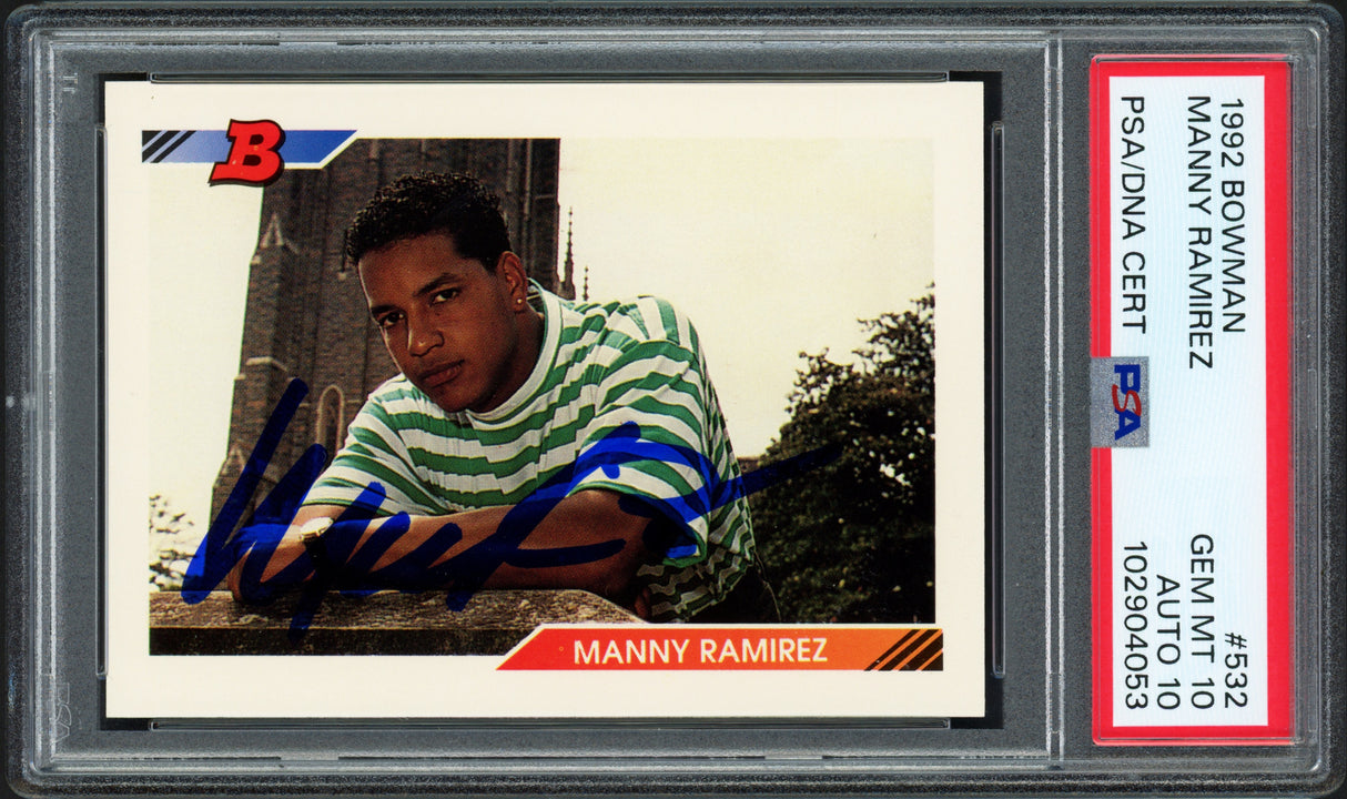 Manny Ramirez Autographed 1992 Bowman Rookie Card #532 Boston Red Sox PSA 10 Auto Grade Gem Mint 10 PSA/DNA #102904053