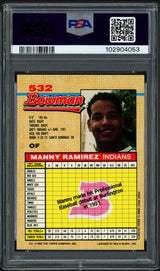 Manny Ramirez Autographed 1992 Bowman Rookie Card #532 Boston Red Sox PSA 10 Auto Grade Gem Mint 10 PSA/DNA #102904053