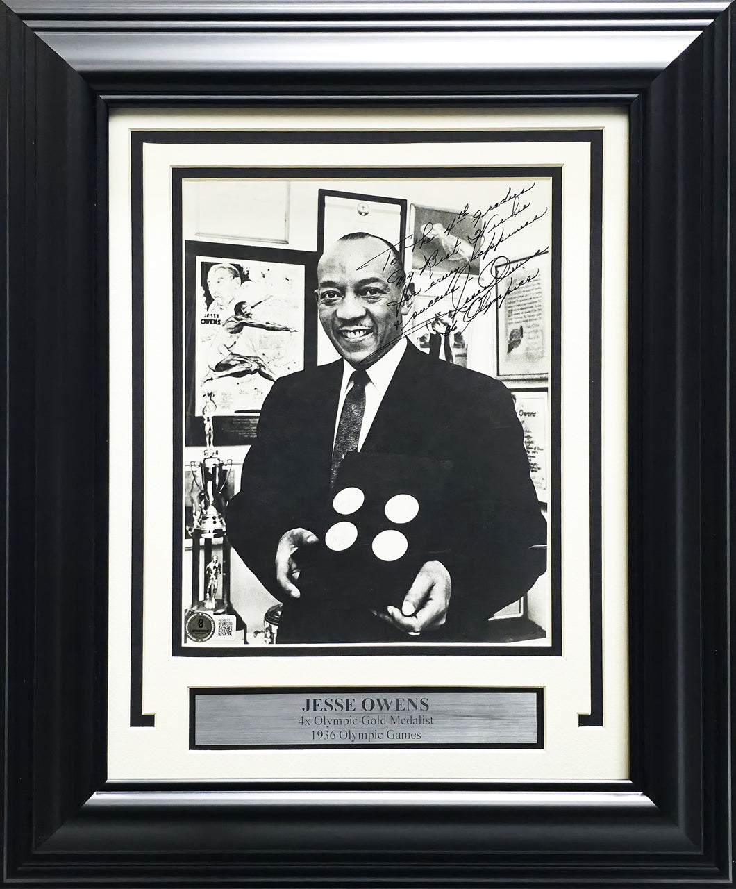 Jesse Owens Autographed Framed 8x10 Photo 1936 Olympics Gold Medalist "To the 4th Graders" Beckett BAS #AE08272