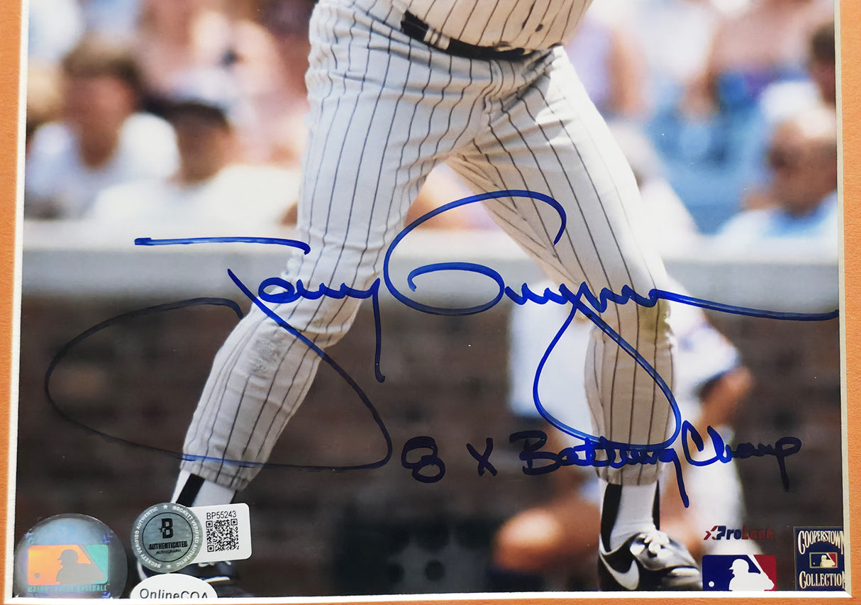 Tony Gwynn Autographed Framed 8x10 Photo San Diego Padres "8x Batting Champ" Beckett BAS QR #BP55243