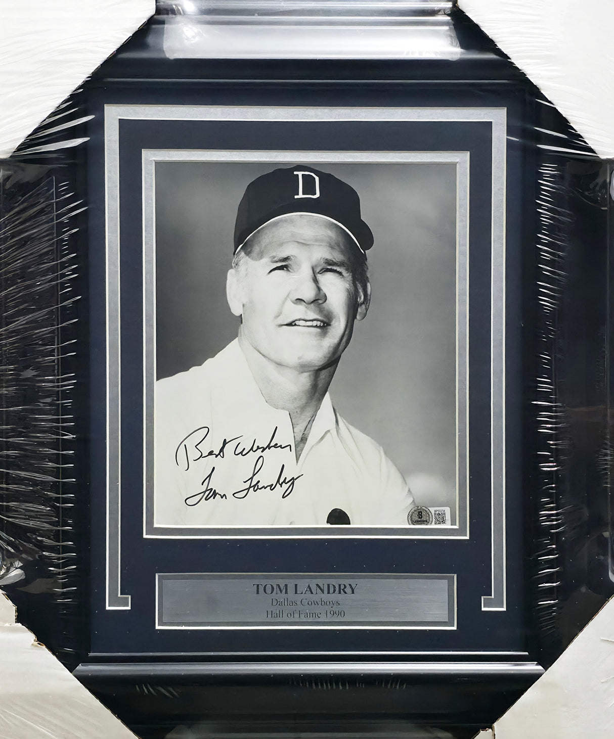 Tom Laundry Autographed Framed 8x10 Photo Dallas Cowboys "Best Wishes" Beckett BAS QR #BP55234