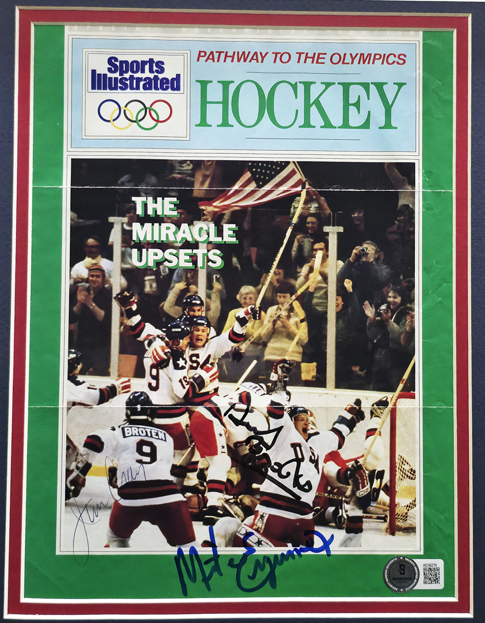 Herb Brooks, Jim Craig & Mike Eruzione Autographed Framed 8.5x11 Sports Illustrated Cover 1980 Team USA Miracle On Ice Beckett BAS #AE08276