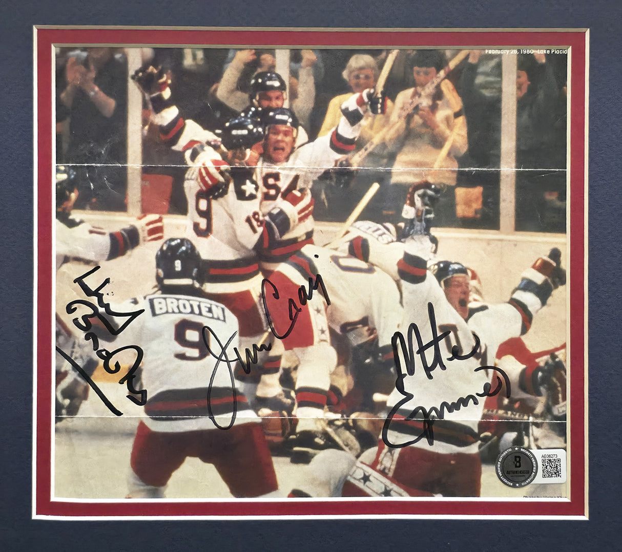 Herb Brooks, Jim Craig & Mike Eruzione Autographed Framed 7x8 Magazine Page Photo 1980 Team USA Miracle On Ice Beckett BAS #AE08273