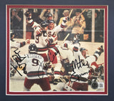 Herb Brooks, Jim Craig & Mike Eruzione Autographed Framed 7x8 Magazine Page Photo 1980 Team USA Miracle On Ice Beckett BAS #AE08273