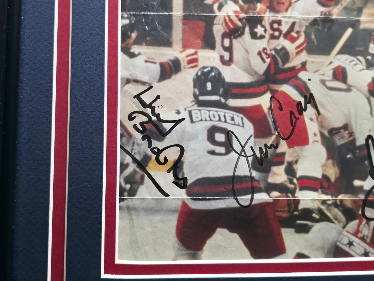 Herb Brooks, Jim Craig & Mike Eruzione Autographed Framed 7x8 Magazine Page Photo 1980 Team USA Miracle On Ice Beckett BAS #AE08273