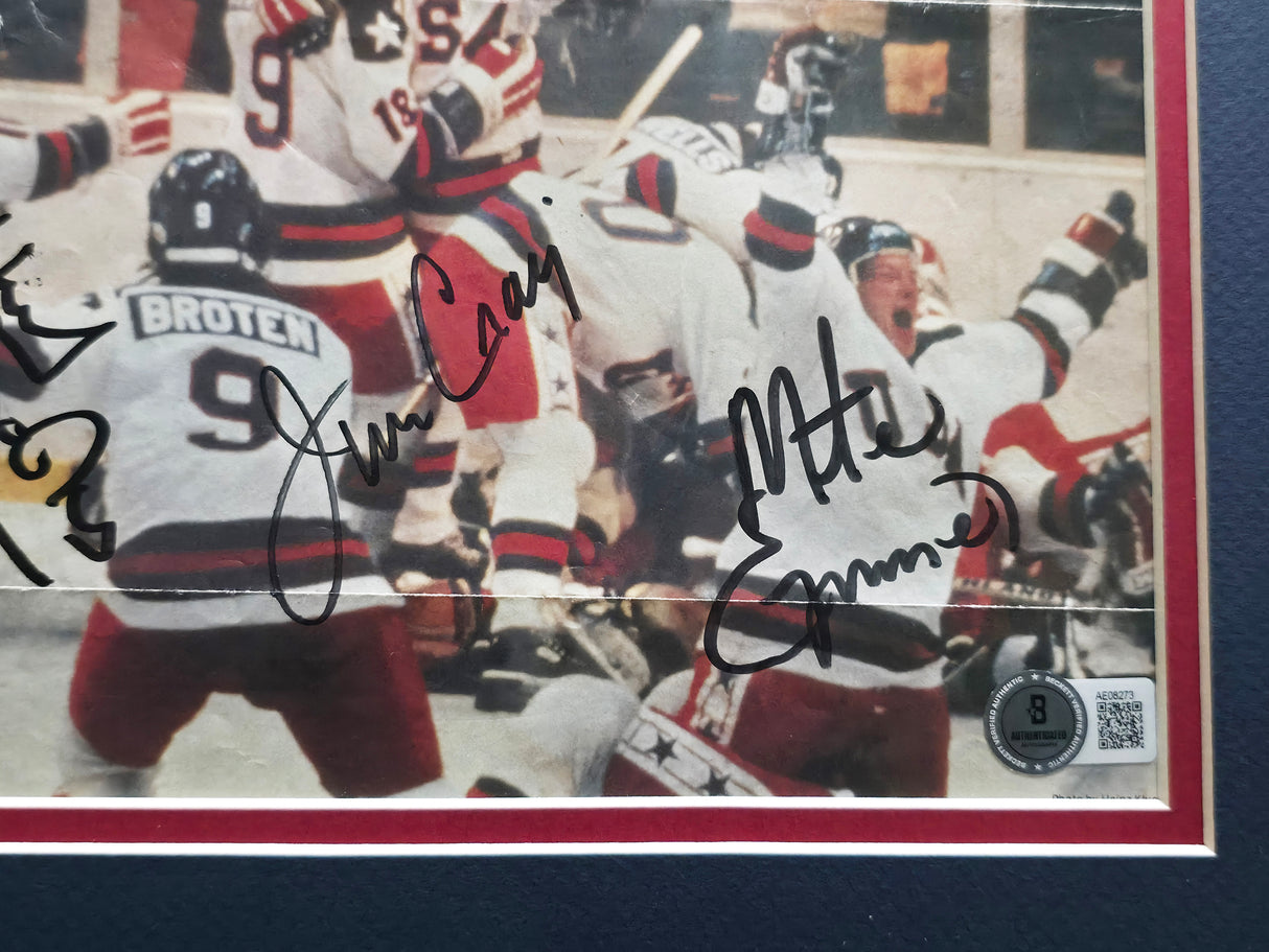 Herb Brooks, Jim Craig & Mike Eruzione Autographed Framed 7x8 Magazine Page Photo 1980 Team USA Miracle On Ice Beckett BAS #AE08273