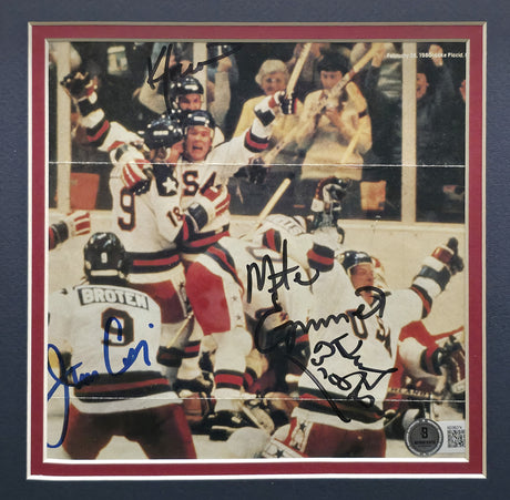 Herb Brooks, Jim Craig & Mike Eruzione Autographed Framed 7x7.5 Magazine Page Photo 1980 Team USA Miracle On Ice Beckett BAS #AE08274