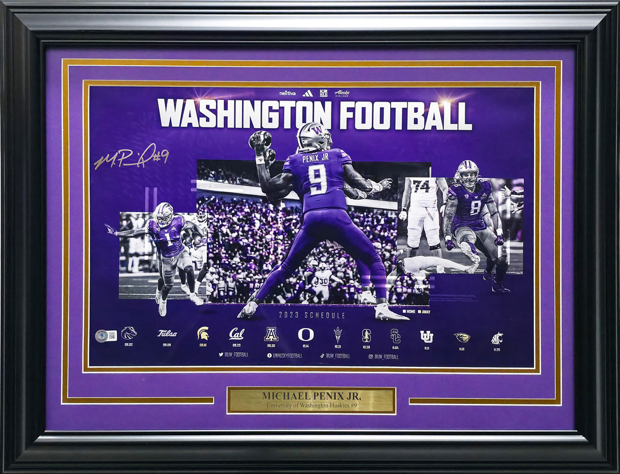 Michael Penix Jr. Autographed Framed 14x22 Poster Photo Washington Huskies Beckett BAS Witness #1W198976