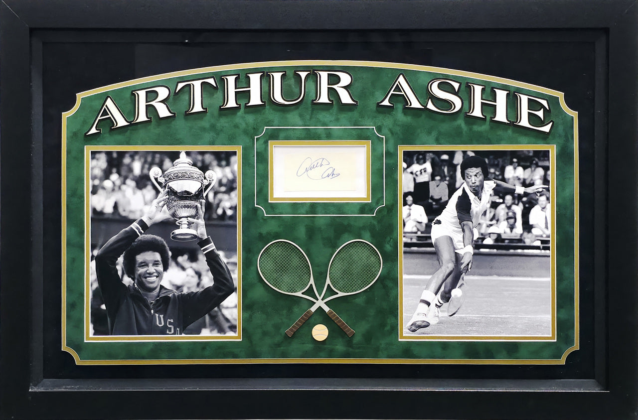 Arthur Ashe Autographed Framed 2x4 Cut Signature Collage PSA/DNA #82028193