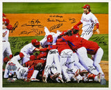 2008 World Series Champion Philadelphia Phillies Team Autographed Framed 16x20 Photo With 21 Signatures Including Cole Hamels MLB Holo #LH230006