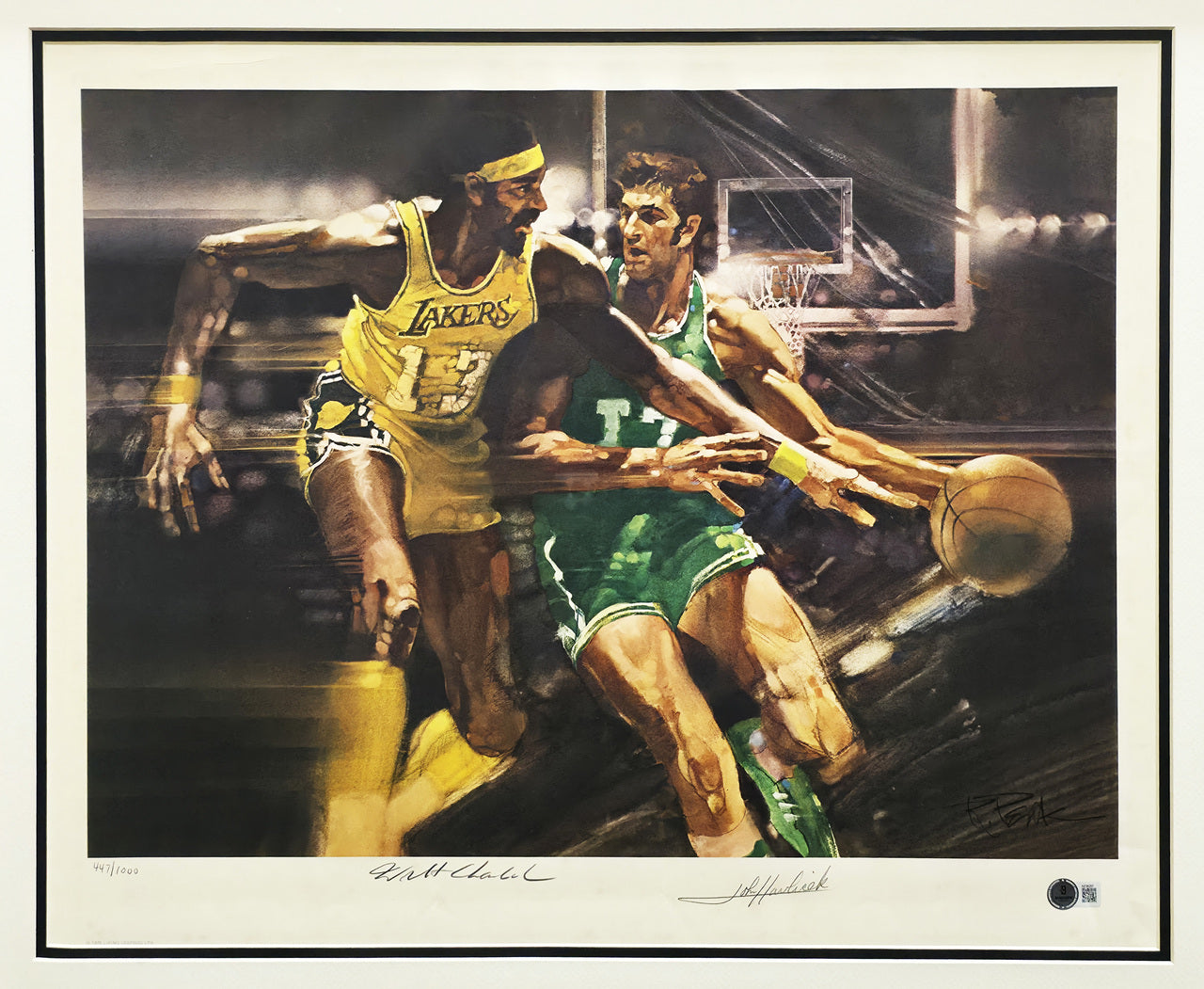 Wilt Chamberlain & John Havlicek Autographed Framed 18x22 Lithograph Photo #447/1000 Beckett BAS #AE08297