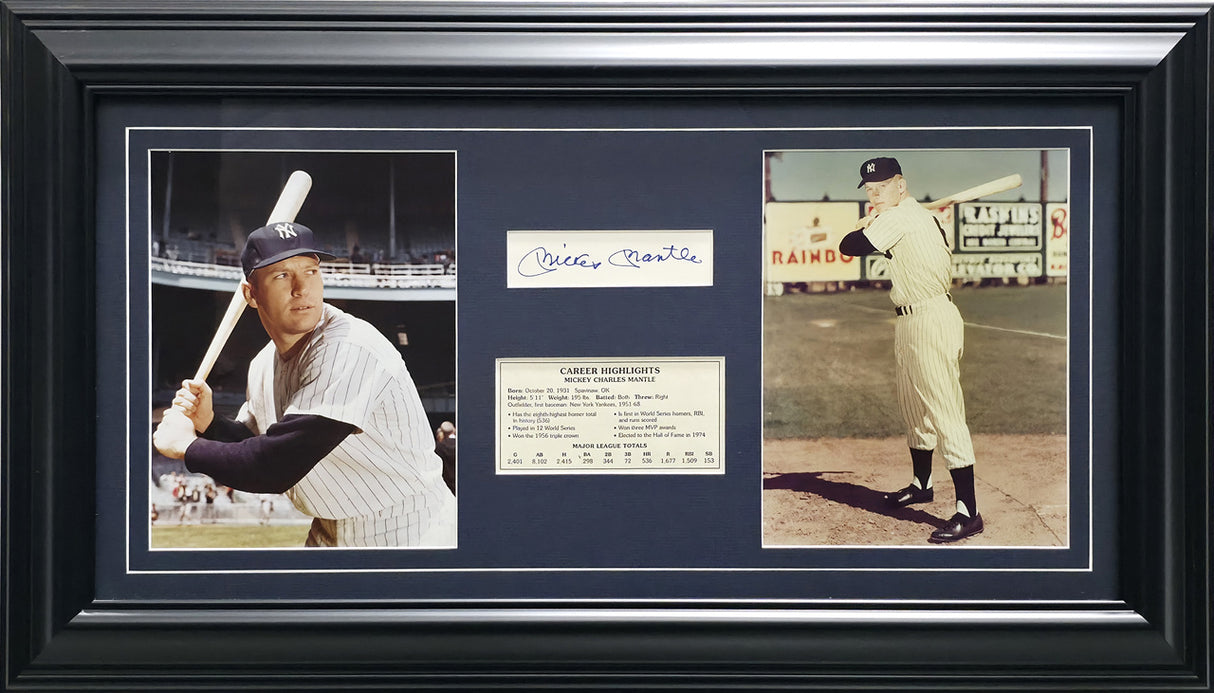 Mickey Mantle Autographed Framed 2x5 Cut Signature Collage New York Yankees Beckett BAS #AE04287