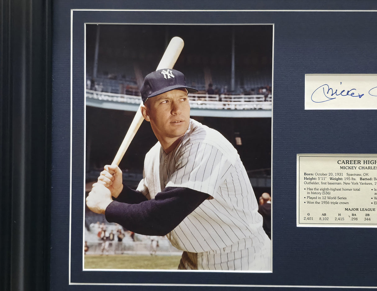 Mickey Mantle Autographed Framed 2x5 Cut Signature Collage New York Yankees Beckett BAS #AE04287