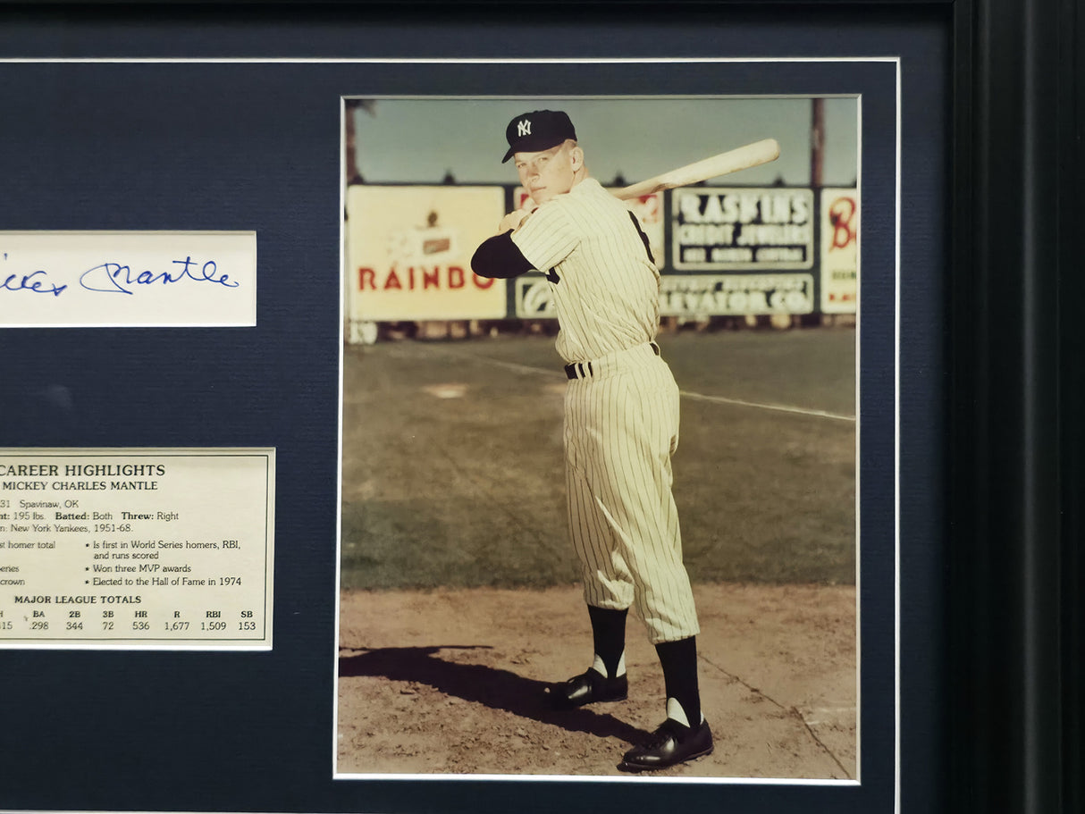 Mickey Mantle Autographed Framed 2x5 Cut Signature Collage New York Yankees Beckett BAS #AE04287