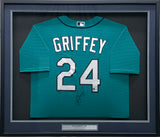 Seattle Mariners Ken Griffey Jr. Autographed Framed Teal Nike Jersey (Wavy) Beckett BAS QR #BA78028