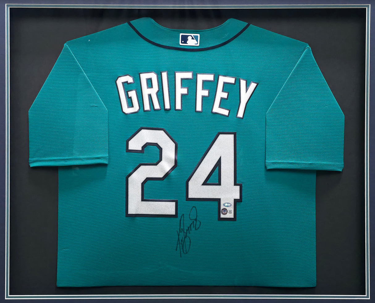 Seattle Mariners Ken Griffey Jr. Autographed Framed Teal Nike Jersey (Wavy) Beckett BAS QR #BA78028