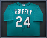 Seattle Mariners Ken Griffey Jr. Autographed Framed Teal Nike Jersey (Wavy) Beckett BAS QR #BA78028