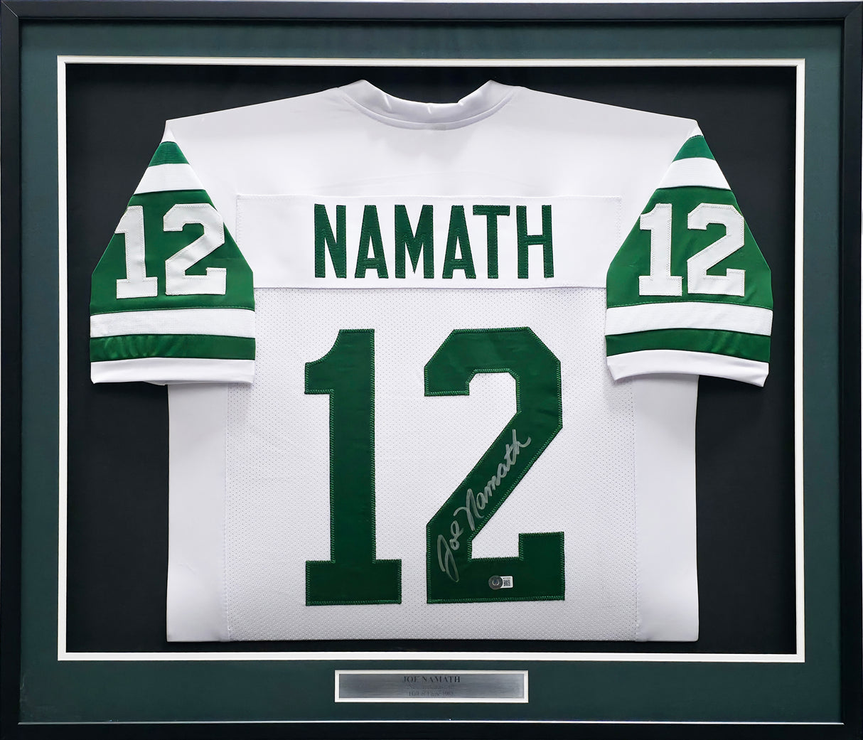 New York Jets Joe Namath Autographed Framed White Jersey (Chip) Beckett BAS Witness #W175526