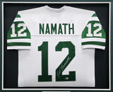 New York Jets Joe Namath Autographed Framed White Jersey (Chip) Beckett BAS Witness #W175526