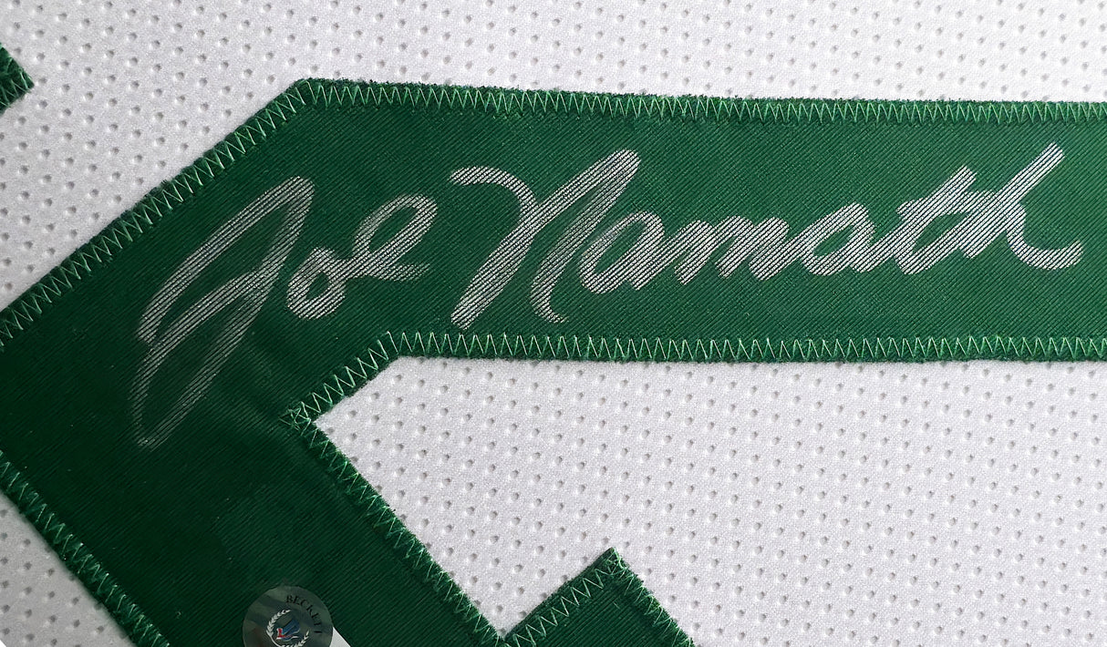 New York Jets Joe Namath Autographed Framed White Jersey (Chip) Beckett BAS Witness #W175526