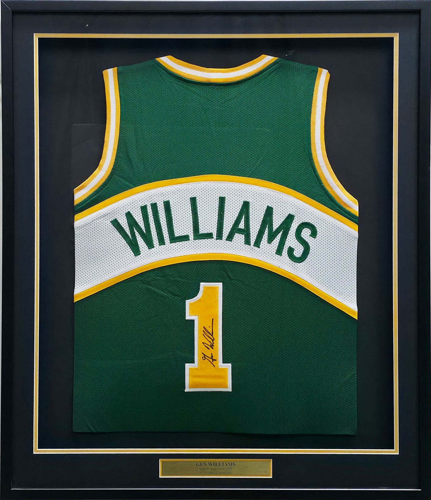 Seattle Supersonics Gus Williams Autographed Framed Green Jersey SKU #242664