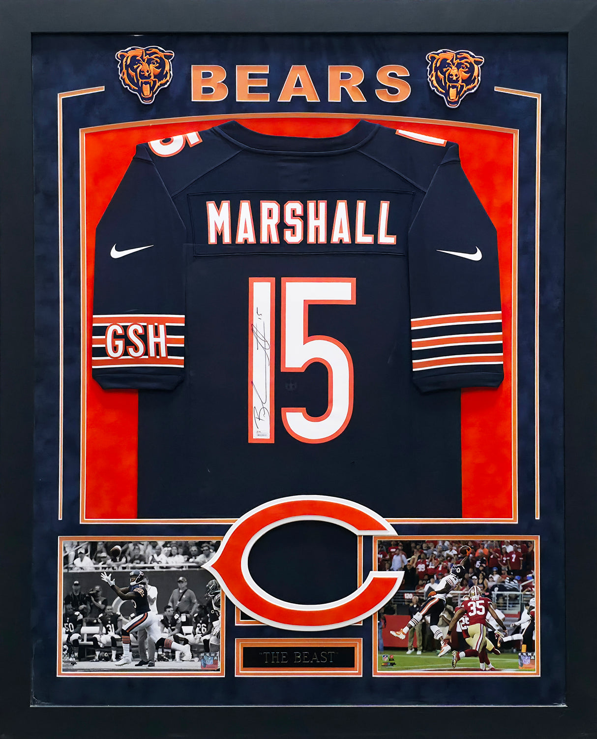 Chicago Bears Brandon Marshall Autographed Framed Blue Jersey Collage JSA #W623910
