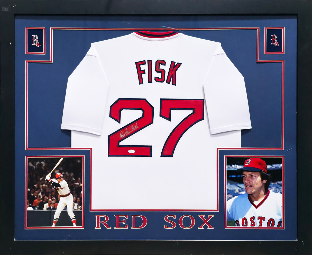 Boston Red Sox Carlton Fisk Autographed Framed White Jersey Collage JSA #WP725225