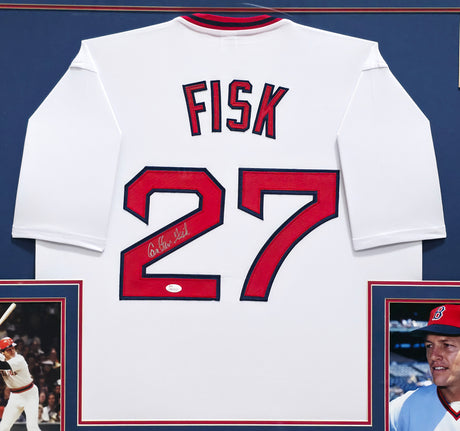 Boston Red Sox Carlton Fisk Autographed Framed White Jersey Collage JSA #WP725225