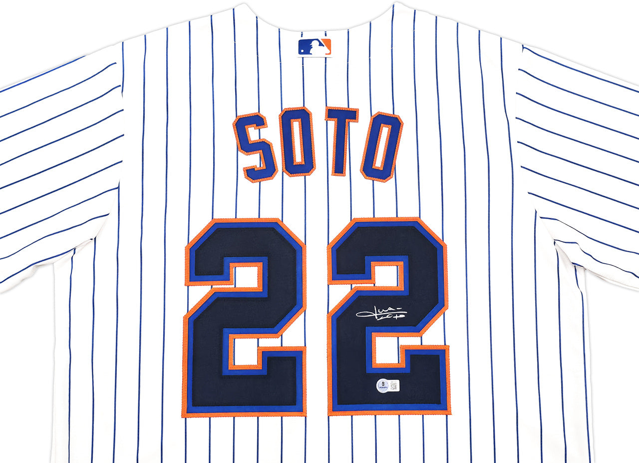 New York Mets Juan Soto Autographed White Nike Jersey Size L Beckett BAS QR Stock #242671