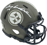Terry Bradshaw Autographed Pittsburgh Steelers Army Green Salute to Service Speed Mini Helmet Beckett BAS Witness Stock #241642