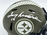 Terry Bradshaw Autographed Pittsburgh Steelers Army Green Salute to Service Speed Mini Helmet Beckett BAS Witness Stock #241642