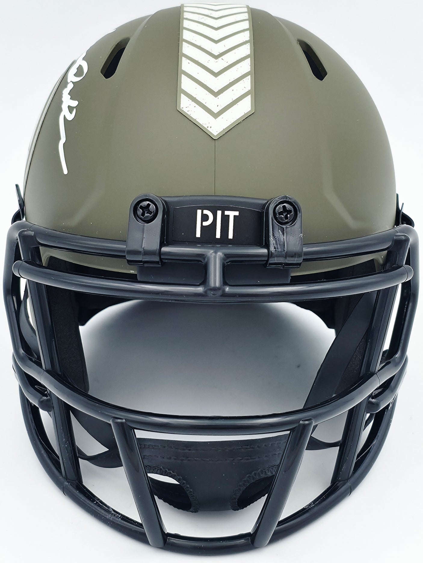 Terry Bradshaw Autographed Pittsburgh Steelers Army Green Salute to Service Speed Mini Helmet Beckett BAS Witness Stock #241642