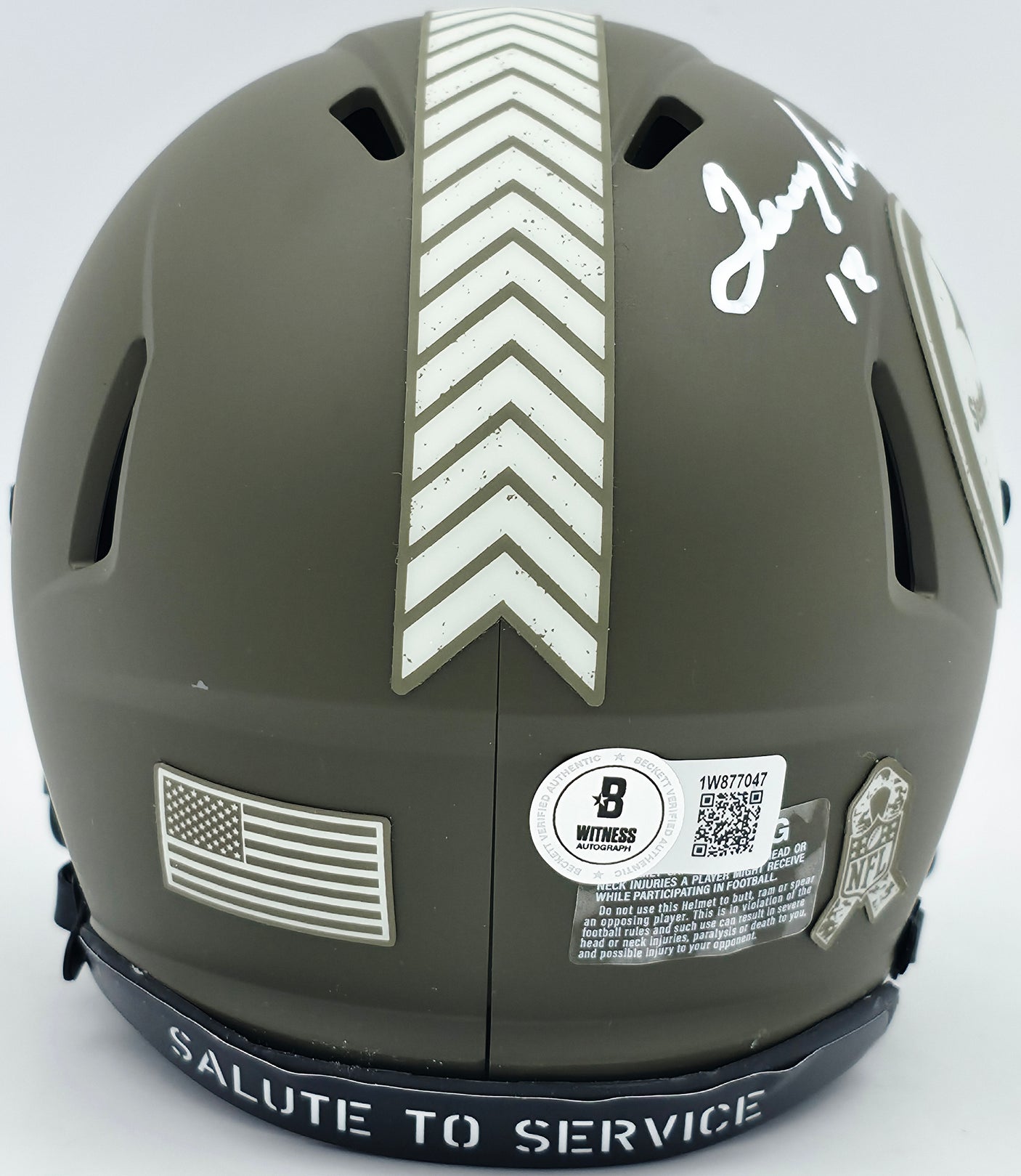 Terry Bradshaw Autographed Pittsburgh Steelers Army Green Salute to Service Speed Mini Helmet Beckett BAS Witness Stock #241642