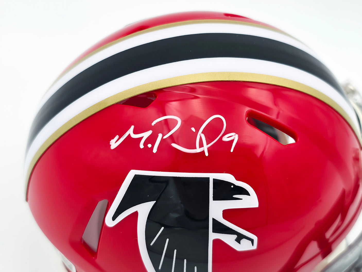 Michael Penix Jr. Autographed Atlanta Falcons 1966-69 Throwback Red Speed Mini Helmet Beckett BAS Witness Stock #242575