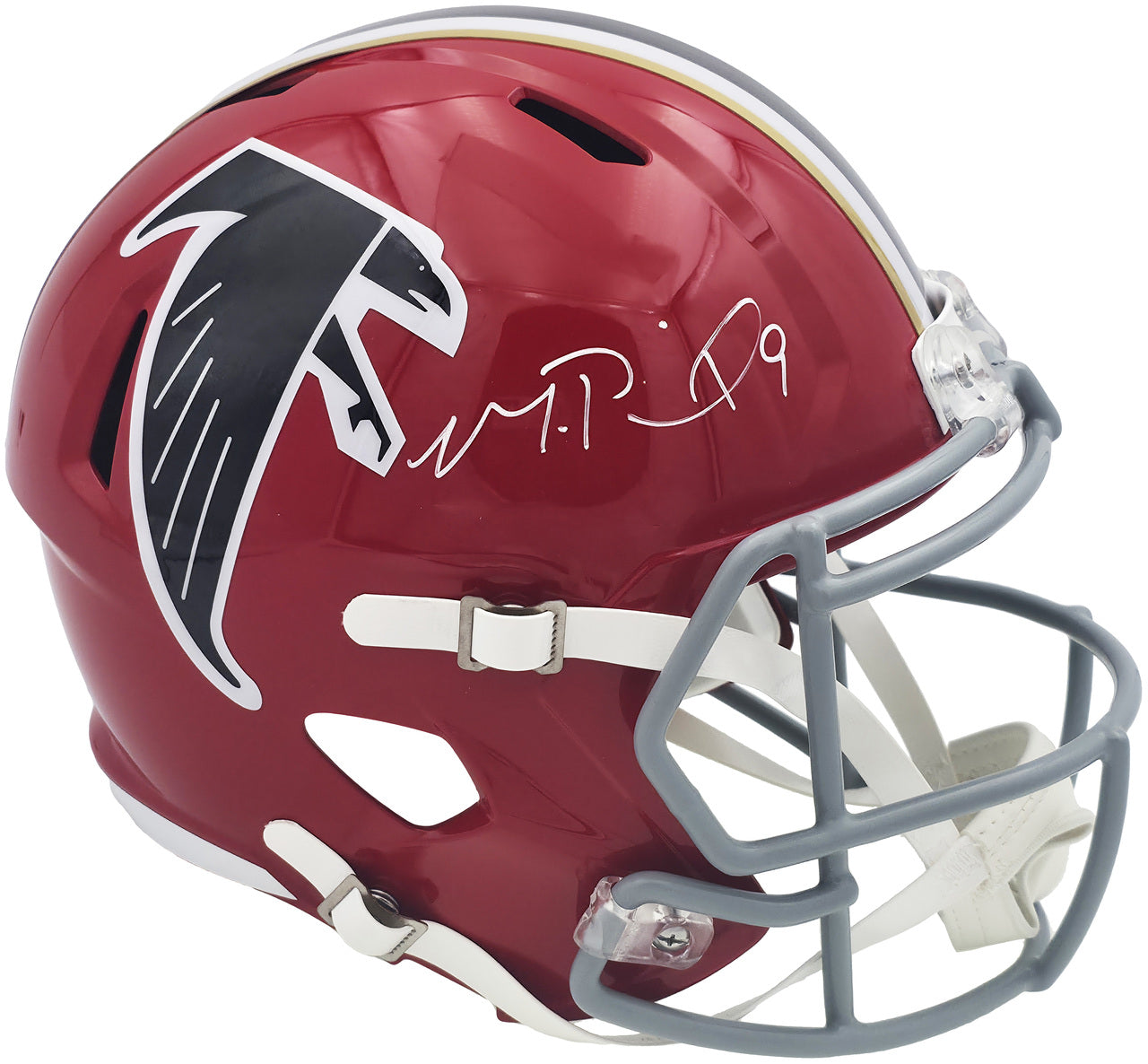 Michael Penix Jr. Autographed Atlanta Falcons 1966-69 Throwback Red Full Size Speed Replica Helmet Beckett BAS Witness Stock #242566