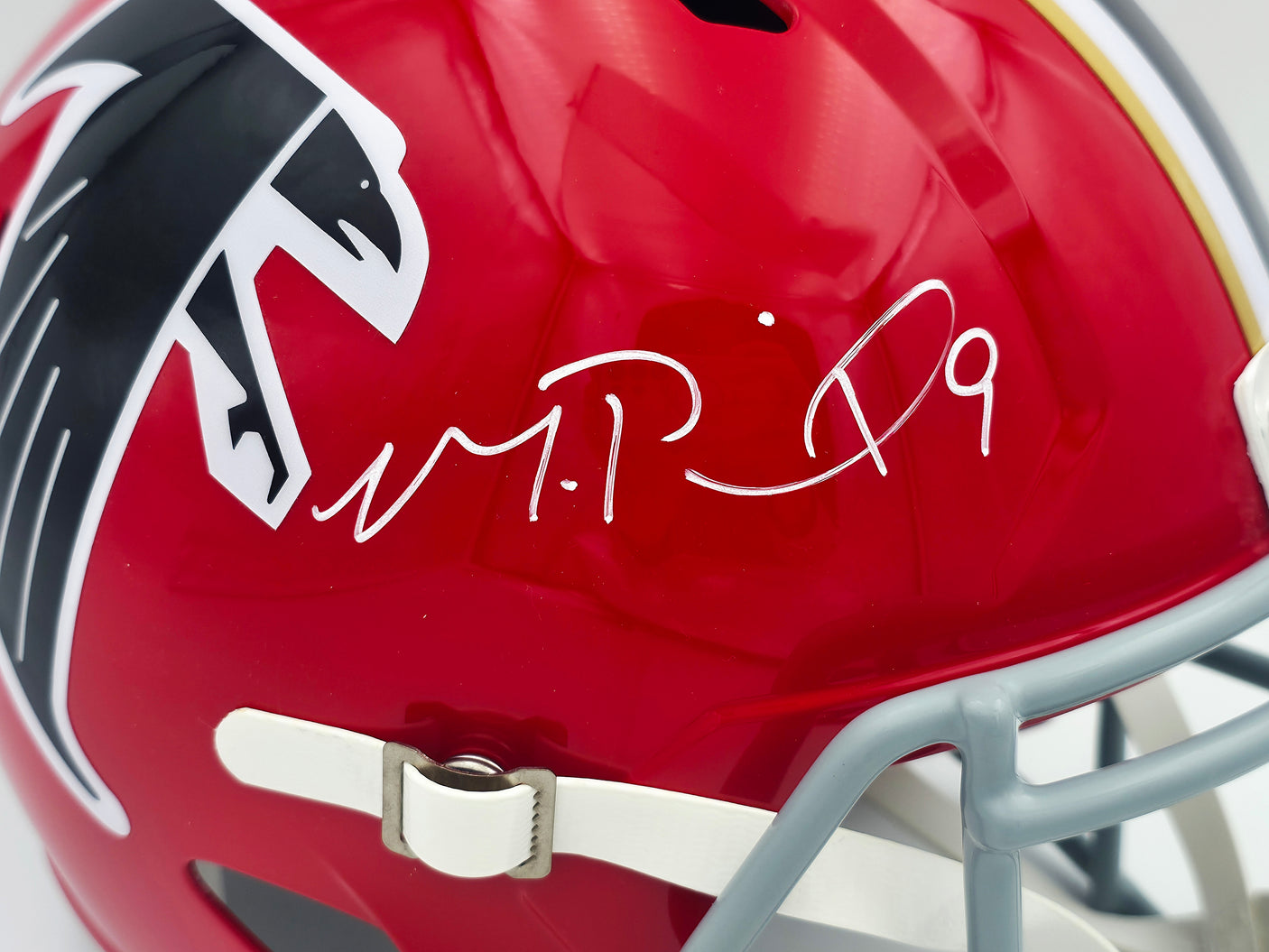 Michael Penix Jr. Autographed Atlanta Falcons 1966-69 Throwback Red Full Size Speed Replica Helmet Beckett BAS Witness Stock #242566