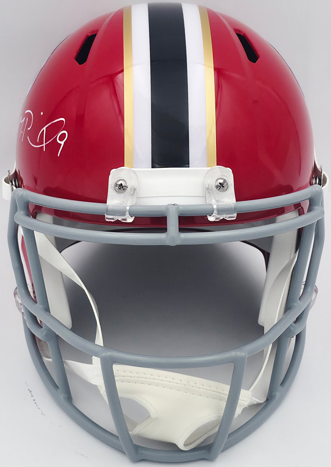 Michael Penix Jr. Autographed Atlanta Falcons 1966-69 Throwback Red Full Size Speed Replica Helmet Beckett BAS Witness Stock #242566