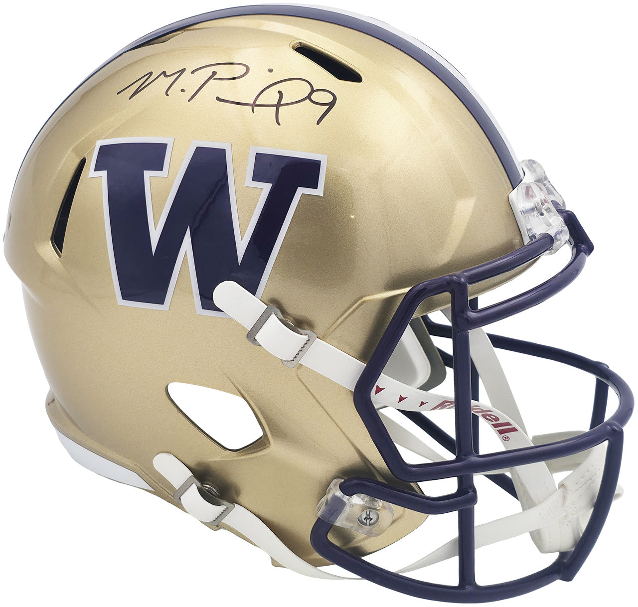 Michael Penix Jr. Autographed Washington Huskies Gold Full Size Speed Replica Helmet Beckett BAS Witness Stock #242565