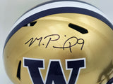 Michael Penix Jr. Autographed Washington Huskies Gold Full Size Speed Replica Helmet Beckett BAS Witness Stock #242565