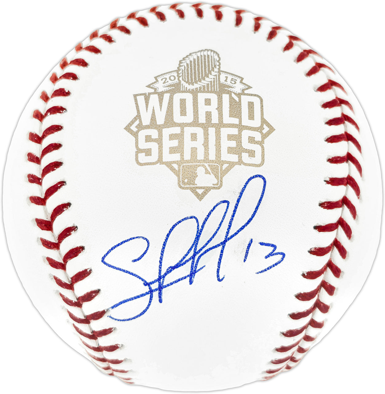 Salvador Perez Autographed Official 2015 World Series Logo Baseball Kansas City Royals Beckett BAS Witness Stock #241643