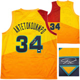 Team Greece Giannis Antetokounmpo Autographed Yellow Jersey JSA Stock #243021