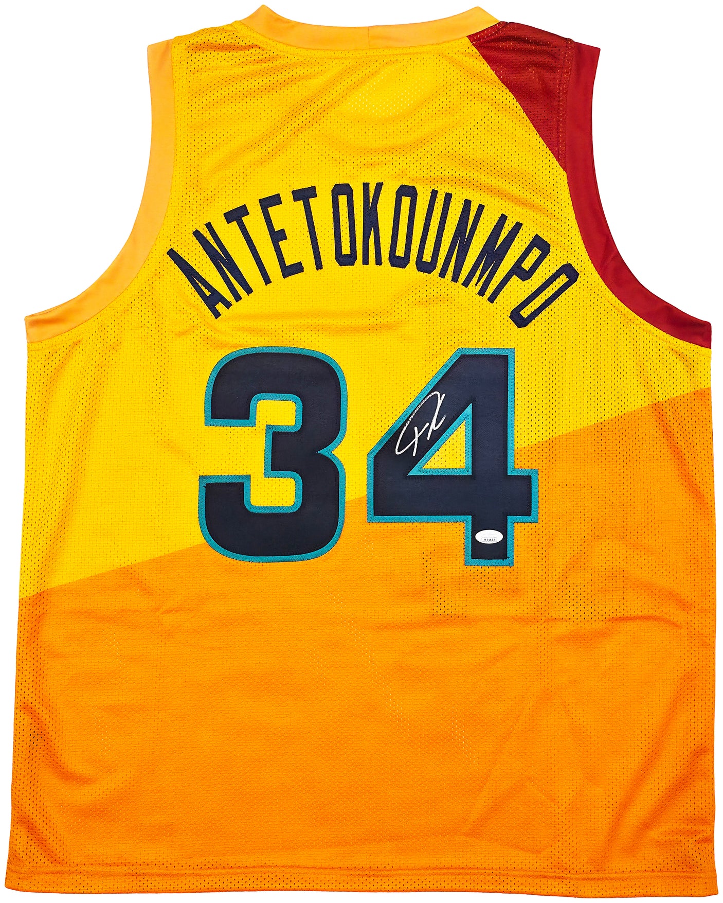 Team Greece Giannis Antetokounmpo Autographed Yellow Jersey JSA Stock #243021