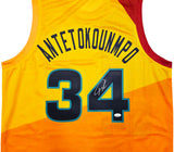Team Greece Giannis Antetokounmpo Autographed Yellow Jersey JSA Stock #243021