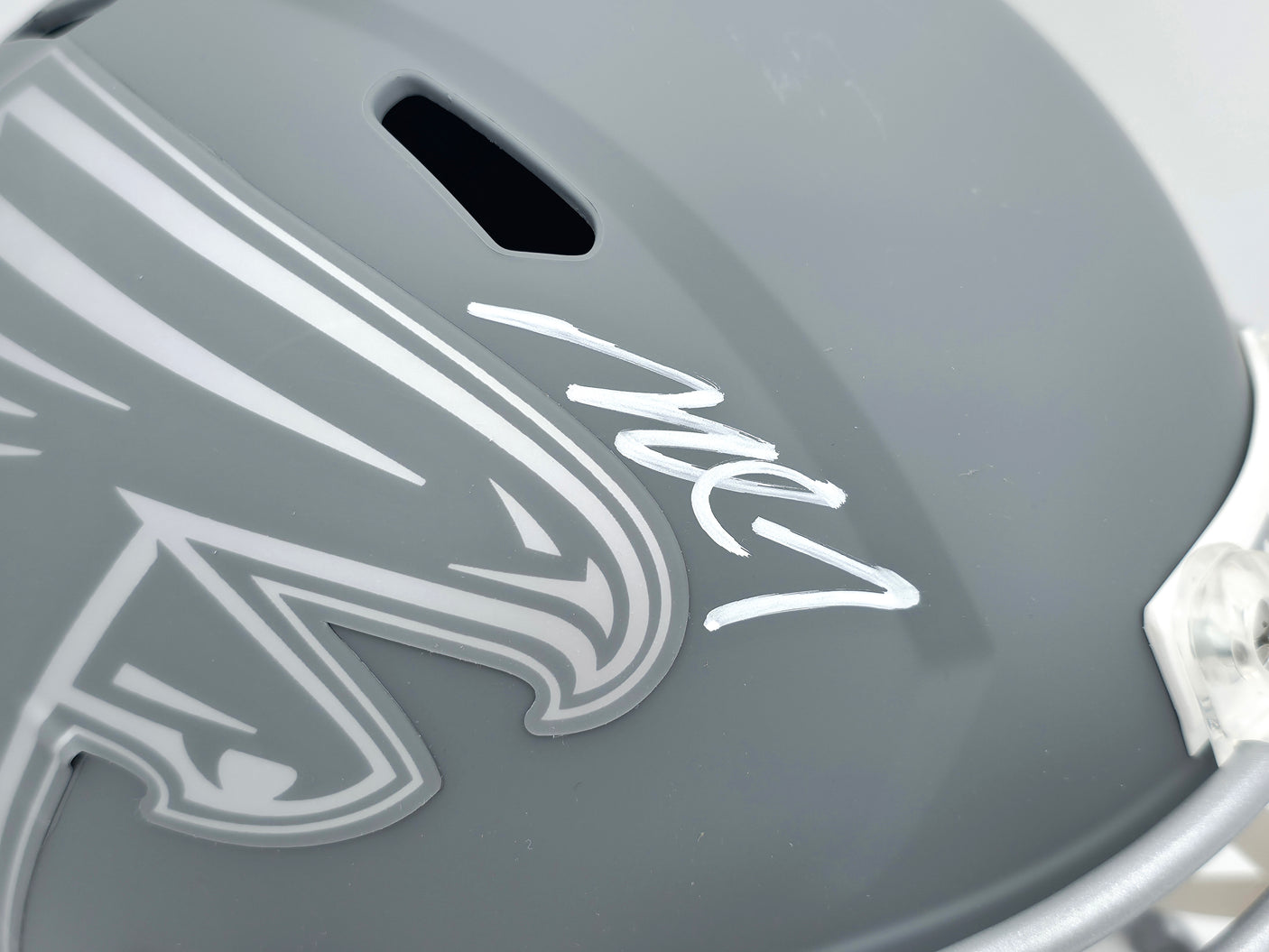 Michael Vick Autographed Atlanta Falcons Slate Gray Full Size Speed Replica Helmet Beckett BAS Witness Stock #243610