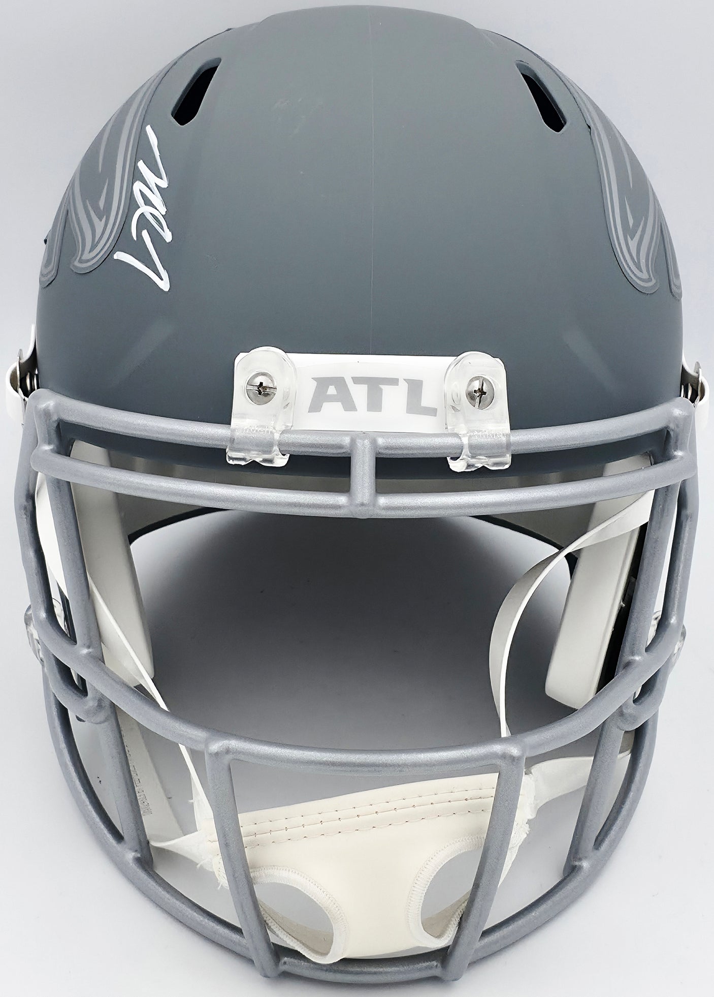Michael Vick Autographed Atlanta Falcons Slate Gray Full Size Speed Replica Helmet Beckett BAS Witness Stock #243610
